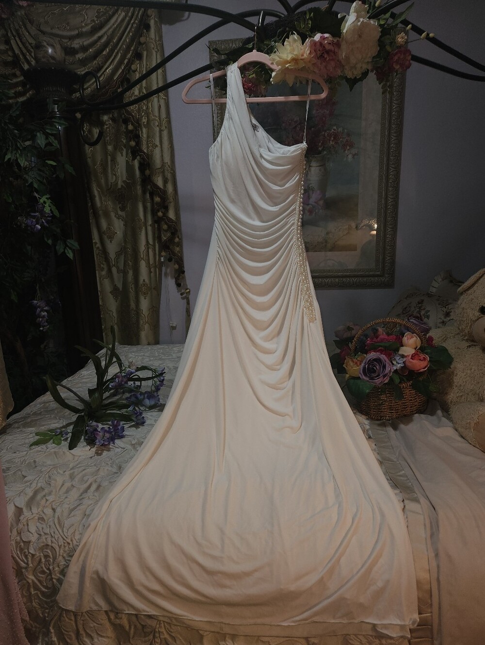 Bridal Speechless One-Shoulder Ivory White Draped Evening Gown